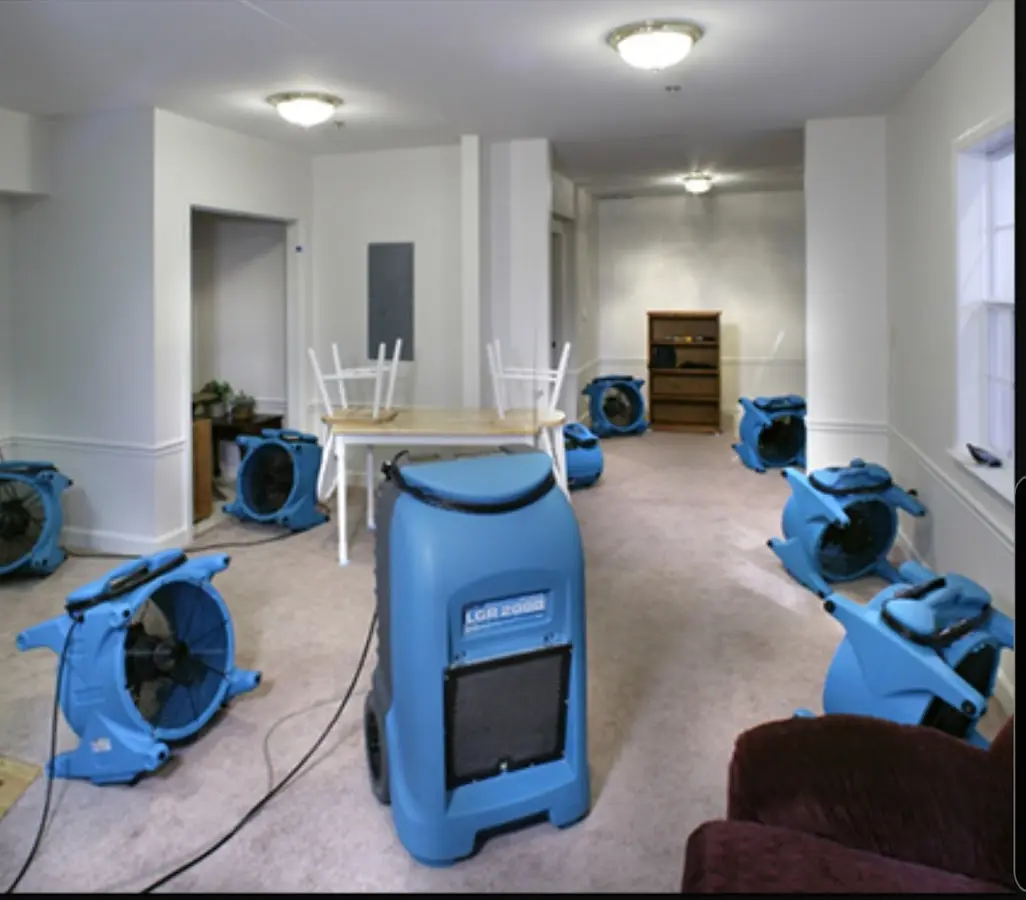 Air movers and dehumidifier setup for Water Damage Restoration in Stafford